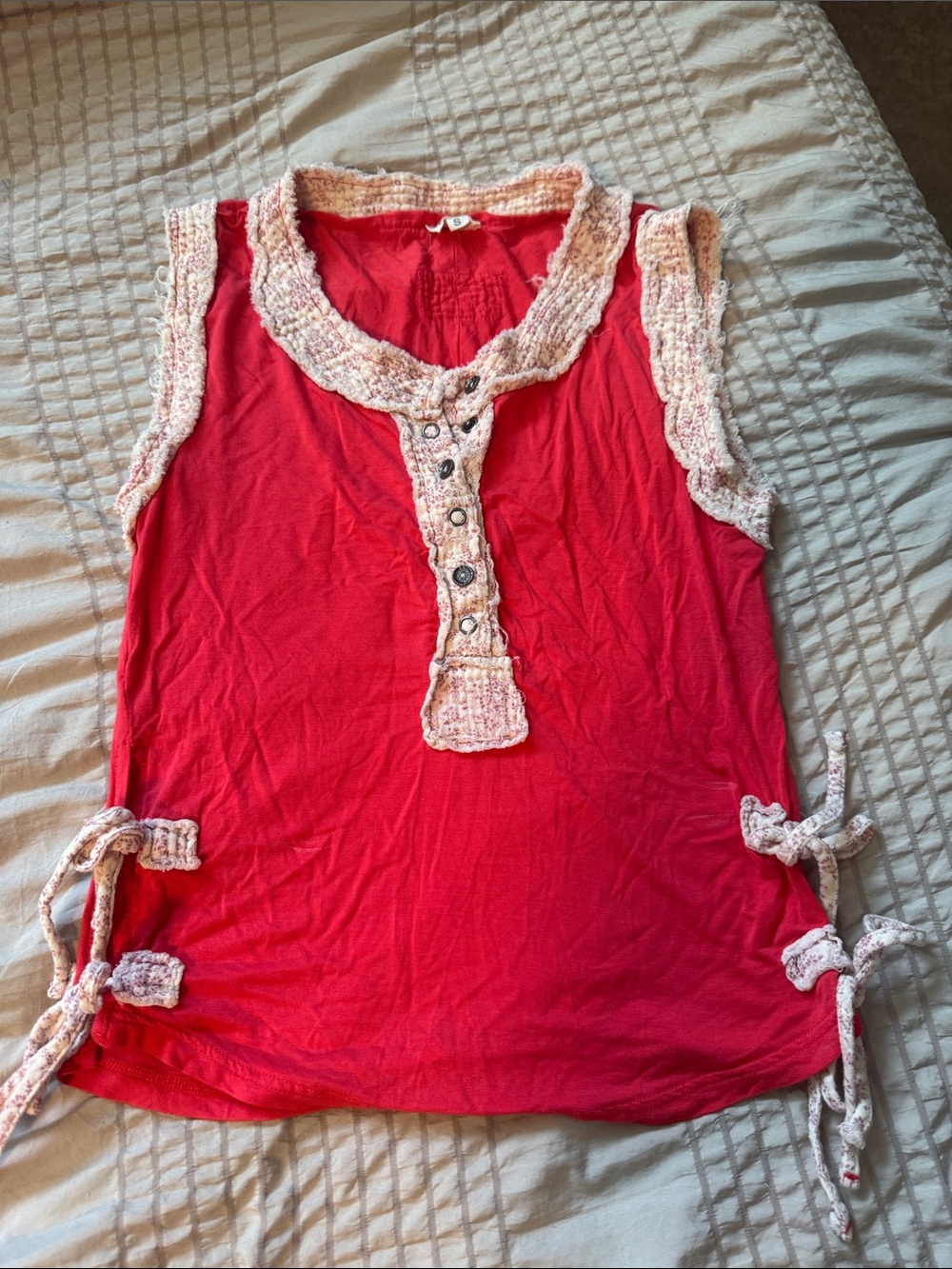 POL Red Tank Top with Cream Crochet Trim